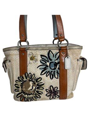 HTF Limited Ed. COACH Bee Flower Signature Canvas Leather + Tag F10870 - FLAWS